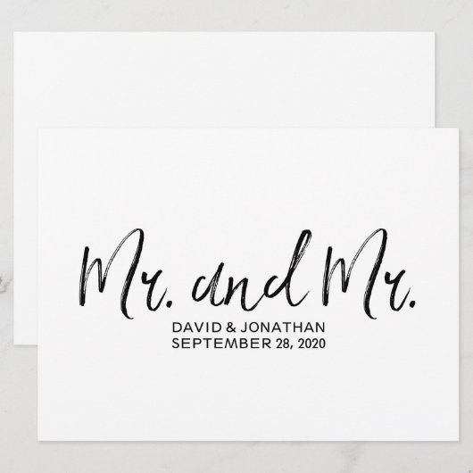 "Mr. en Mr." Gay Wedding Sign | Stijlvol papier (Voorkant / Achterkant)
