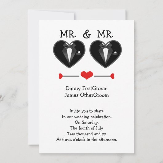 Mr en Mr Love Heart Tuxedo Gay Wedding Kaart (Voorkant)
