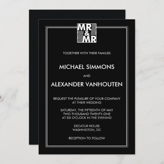 Mr en Mr modern bruiloft uitnodigingen (Voorkant / Achterkant)