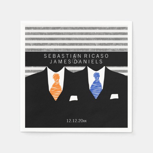 Mr en Mr pak en Sinaasappel Blauwe Stropdassen Gay Servet (Voorkant)