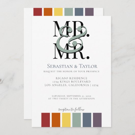 Mr. en Mr. Rainbow Gay Elegant Wedding Aankondiging (Voorkant / Achterkant)