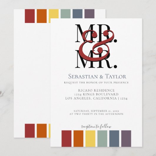 Mr. en Mr. Rainbow Gay Elegant Wedding Aankondiging (Voorkant / Achterkant)