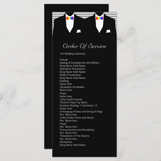 Mr en Mr Rainbow Stropdas Gay Wedding Service best Programmakaart (Voorkant / Achterkant)