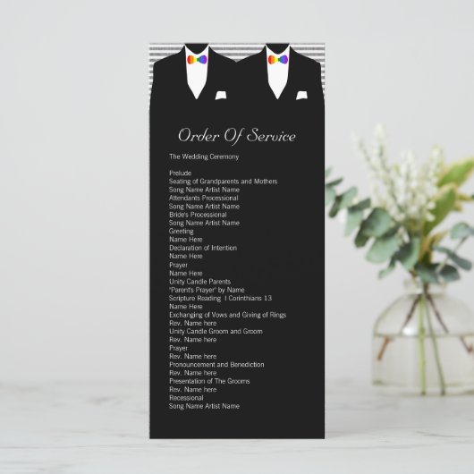 Mr en Mr Rainbow Stropdas Gay Wedding Service best Programmakaart (Staand voorkant)