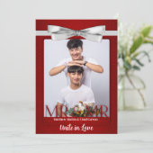 Mr en Mr Red Damask Two Grooms Photo Wedding Kaart (Staand voorkant)