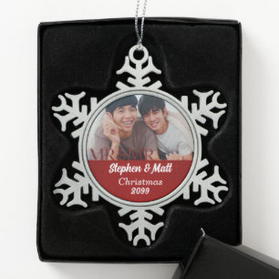 Mr. en Mr Red Gay Marriage kerstfoto Tin Sneeuwvlok Ornament