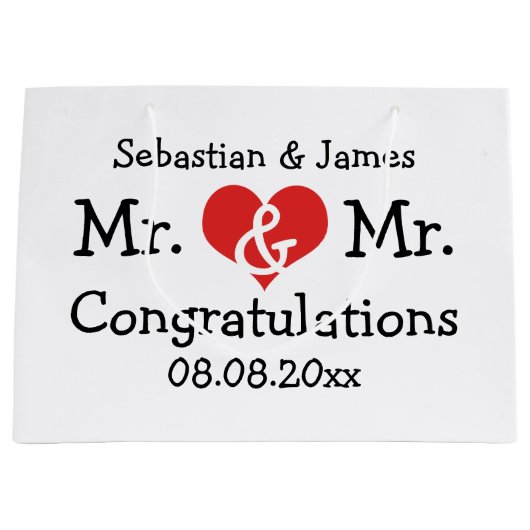Mr en Mr Red Heart Wedding Personalized Groot Cadeauzakje (Voorkant)
