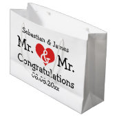 Mr en Mr Red Heart Wedding Personalized Groot Cadeauzakje (Voorkant Gekanteld)