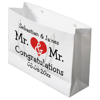 Mr en Mr Red Heart Wedding Personalized Groot Cadeauzakje
