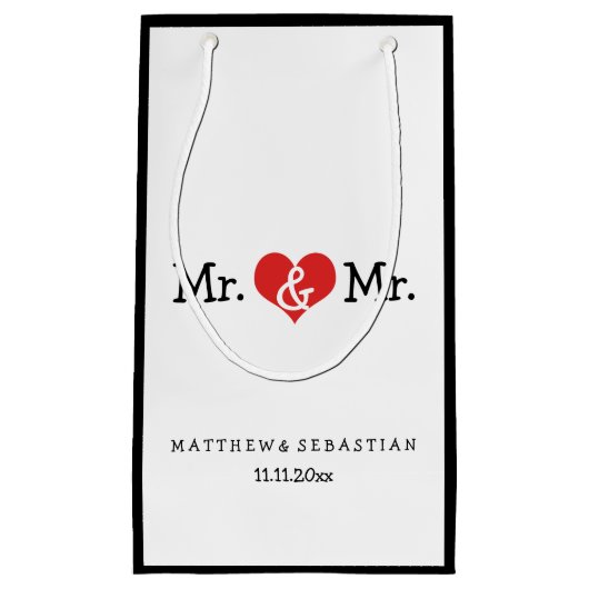 Mr en Mr Red Heart Wedding Personalized Klein Cadeauzakje (Voorkant)
