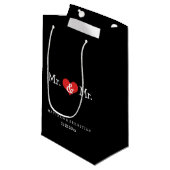 Mr en Mr Red Heart Wedding Personalized Klein Cadeauzakje (Voorkant Gekanteld)