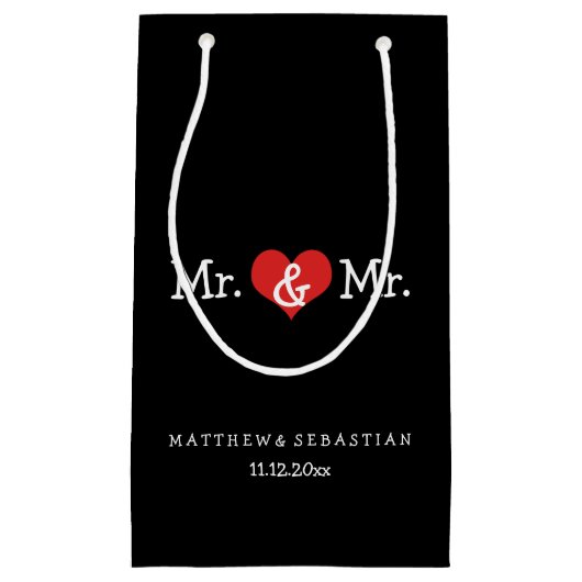 Mr en Mr Red Heart Wedding Personalized Klein Cadeauzakje (Voorkant)