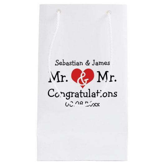 Mr en Mr Red Heart Wedding Personalized Klein Cadeauzakje (Voorkant)