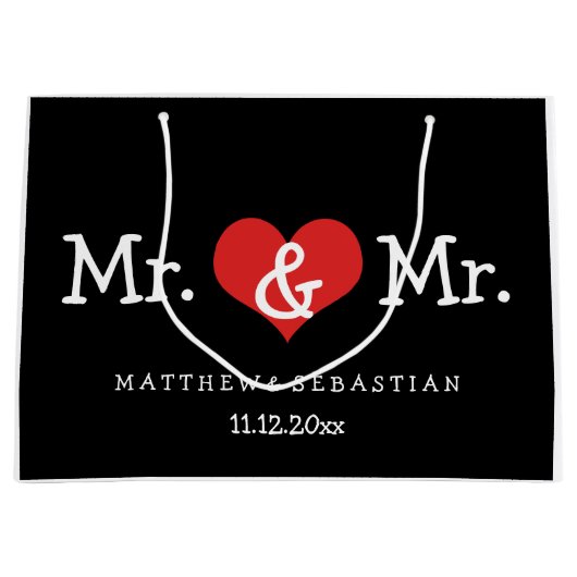 Mr en Mr Red Heart Wedding Personalized Large Cadeautasje (Voorkant)