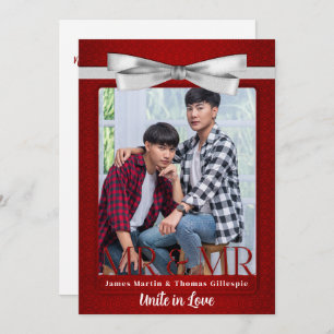 Mr. en Mr. Red Wedding Invitation Photo Two Grooms Kaart