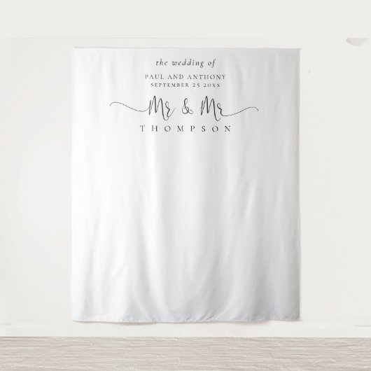 Mr en Mr Script Huwelijksfotobackdrop voor homo's Wandkleed (Voorkant)