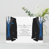 Mr. en Mr. Suit en Blue Stropdas Gay Wedding Aankondiging (Staand voorkant)