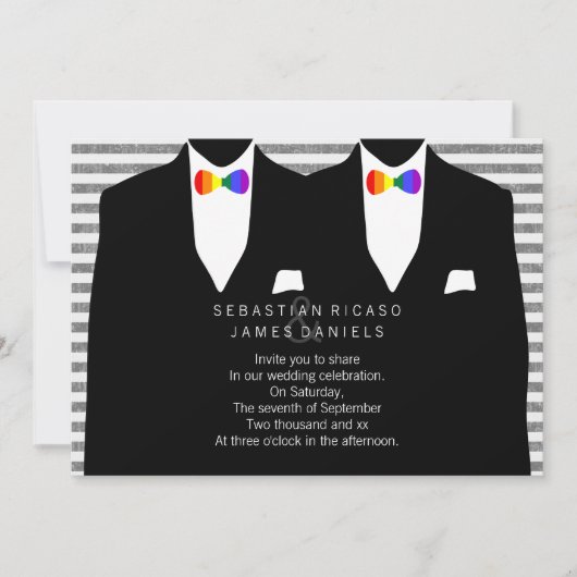 Mr. en Mr. Suit en Rainbow Bow Stropdas Gay Weddin Kaart (Voorkant)