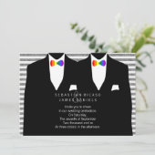 Mr. en Mr. Suit en Rainbow Bow Stropdas Gay Weddin Kaart (Staand voorkant)