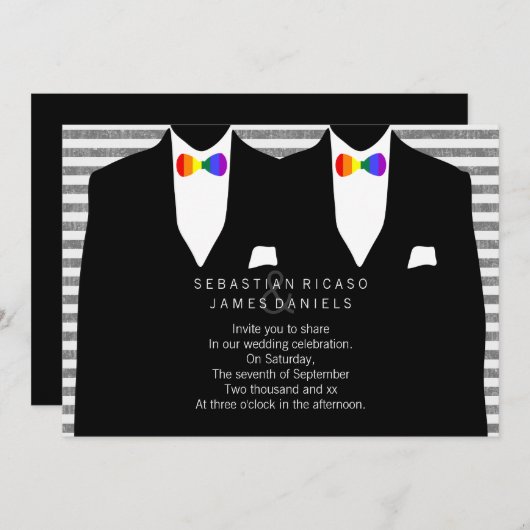 Mr. en Mr. Suit en Rainbow Bow Stropdas Gay Weddin Kaart (Voorkant / Achterkant)