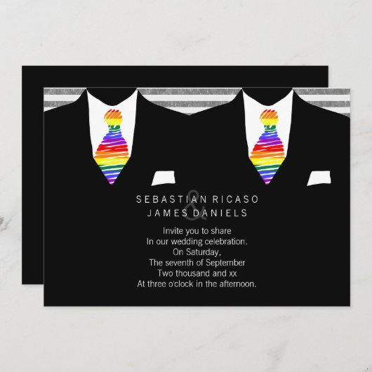 Mr. en Mr. Suit en Rainbow Stropdas Gay Wedding Kaart (Voorkant / Achterkant)