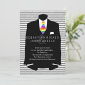 Mr. en Mr. Suit en Rainbow Stropdas Gay Wedding Kaart (Staand voorkant)