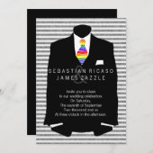 Mr. en Mr. Suit en Rainbow Stropdas Gay Wedding Kaart (Voorkant / Achterkant)