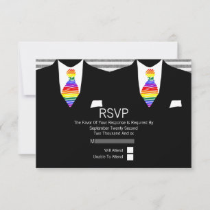 Mr en Mr. Suit en Rainbow Stropdas Gay Wedding RSV RSVP Kaartje