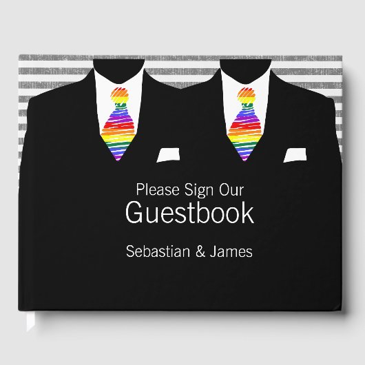 Mr en Mr Suit en Rainbow Stropdassen Gay Wedding C Gastenboek (Voorkant)