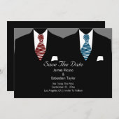 Mr. en Mr. Suit en Stropdas Gay Save the Date Wedd (Voorkant / Achterkant)
