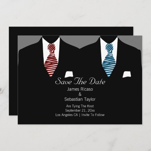 Mr. en Mr. Suit en Stropdas Gay Save the Date Wedd (Voorkant / Achterkant)