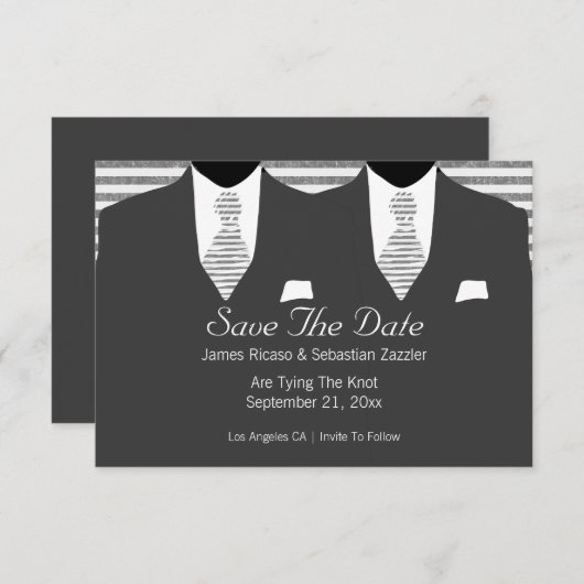 Mr. en Mr. Suit en Stropdas Gay Save the Date Wedd (Voorkant / Achterkant)