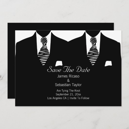 Mr. en Mr. Suit en Stropdas Gay Save the Date Wedd (Voorkant / Achterkant)