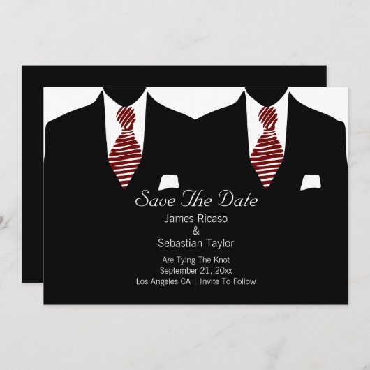 Mr. en Mr. Suit en Stropdas Gay Save the Date Wedd (Voorkant / Achterkant)