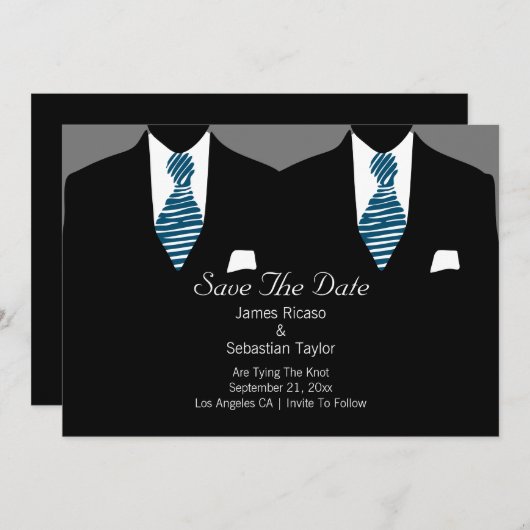 Mr. en Mr. Suit en Stropdas Gay Save the Date Wedd (Voorkant / Achterkant)