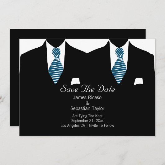 Mr. en Mr. Suit en Stropdas Gay Save the Date Wedd (Voorkant / Achterkant)