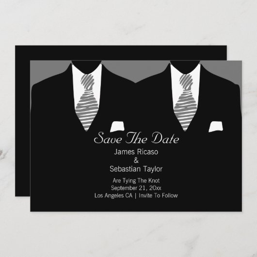 Mr. en Mr. Suit en Stropdas Gay Save the Date Wedd (Voorkant / Achterkant)