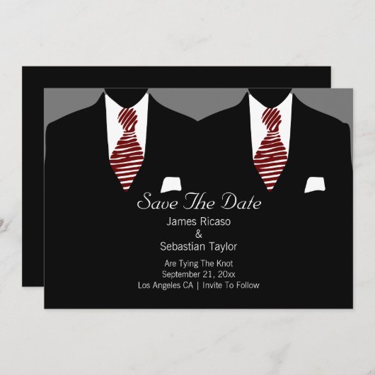 Mr. en Mr. Suit en Stropdas Gay Save the Date Wedd (Voorkant / Achterkant)