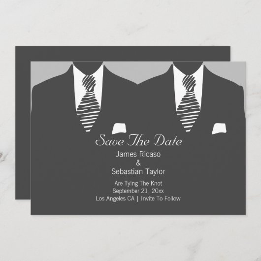 Mr. en Mr. Suit en Stropdas Gay Save the Date Wedd (Voorkant / Achterkant)