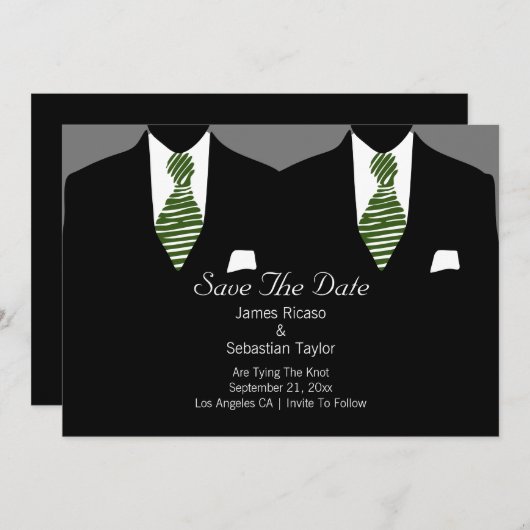 Mr. en Mr. Suit en Stropdas Gay Save the Date Wedd (Voorkant / Achterkant)