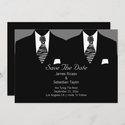 Mr. en Mr. Suit en Stropdas Gay Save the Date Wedd (Voorkant / Achterkant)