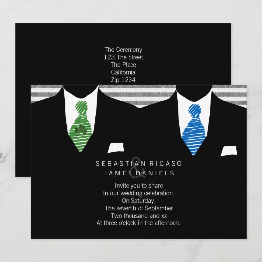 Mr. en Mr. Suit en Stropdas Gay Wedding Kaart (Voorkant / Achterkant)