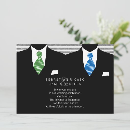 Mr. en Mr. Suit en Stropdas Gay Wedding Kaart (Staand voorkant)