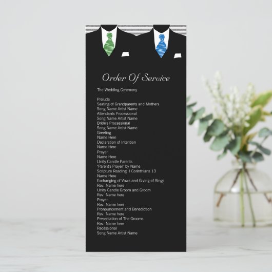 Mr. en Mr. Suit en Stropdas Gay Wedding Service be Programmakaart (Staand voorkant)