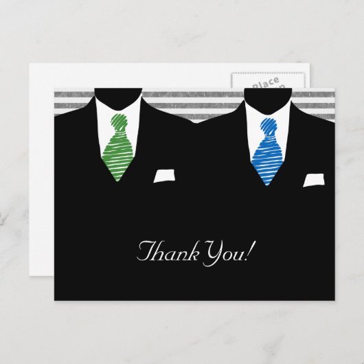Mr en Mr Suit en Stropdas Homo bruiloft Dank u Briefkaart (Voorkant / Achterkant)
