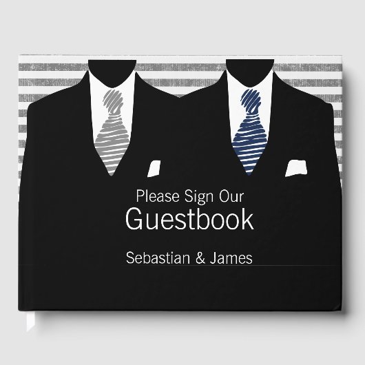 Mr. en Mr. Suit Grijs Blauw Stropdassen Gay Weddin Gastenboek (Voorkant)