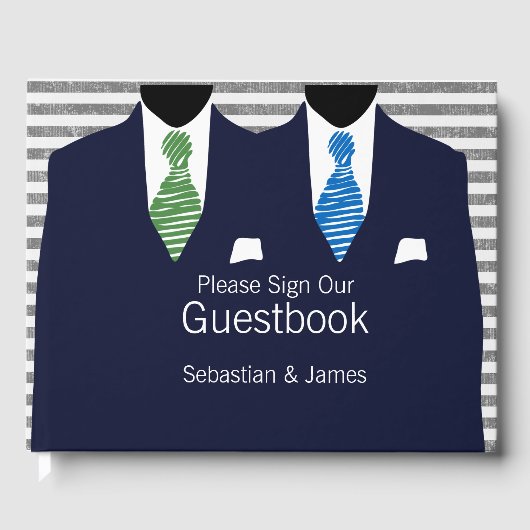 Mr. en Mr. Suit Groen Blauw Stropdassen Gay Weddin Gastenboek (Voorkant)
