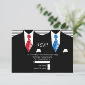 Mr en Mr Suit Red Blue Stropdassen Gay Wedding RSV RSVP Kaartje (Staand voorkant)