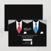 Mr en Mr Suit Red Blue Stropdassen Gay Wedding RSV RSVP Kaartje (Voorkant / Achterkant)