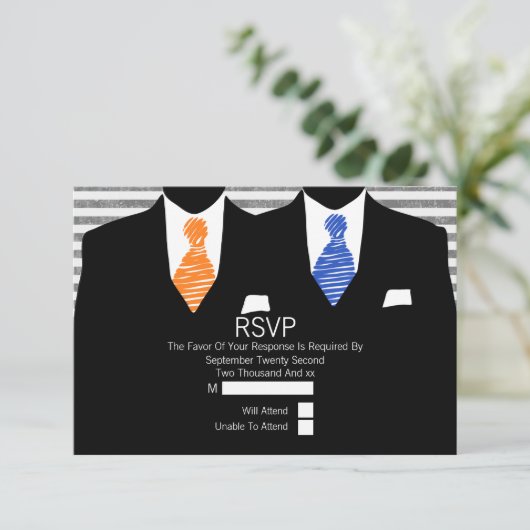 Mr en Mr Suit Sinaasappel Blauwe Stropdassen Gay B RSVP Kaartje (Staand voorkant)